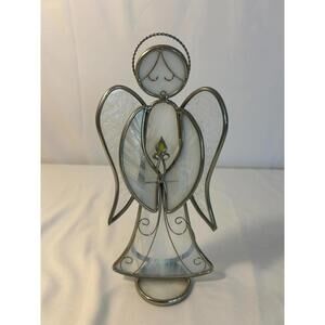 Stained Glass Angel Figurine Candle Holder | Handmade Metal Wire Art | Decor